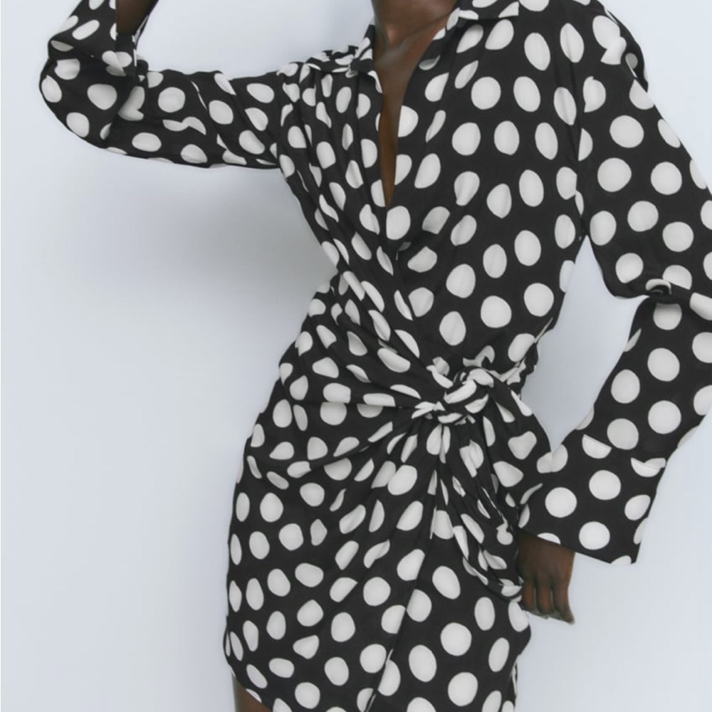 NWT Zara Asymmetrical Polka Dot Shirt Dress - Picture 12 of 12